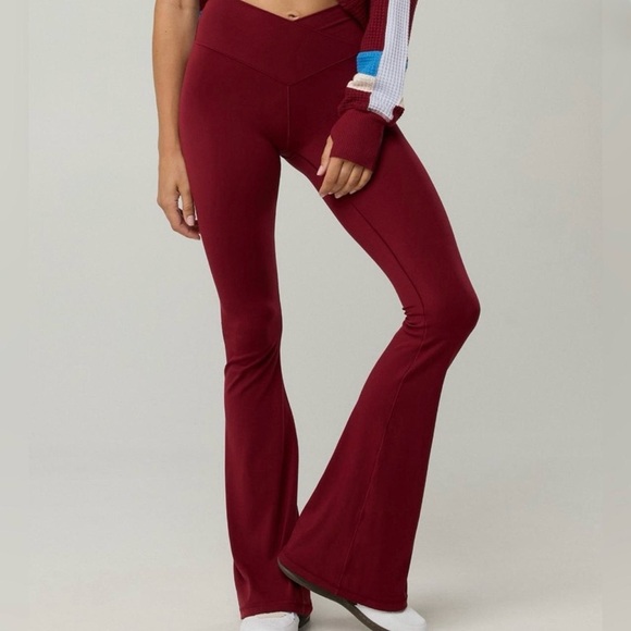aerie Pants - Aerie Women's Burgundy and Red Leggings Flare Crossover V waist High strechy XXS